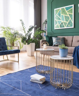 Grünes und navyblaues Wohnzimmer