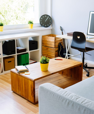 Wohnzimmer kombiniert mit Büro